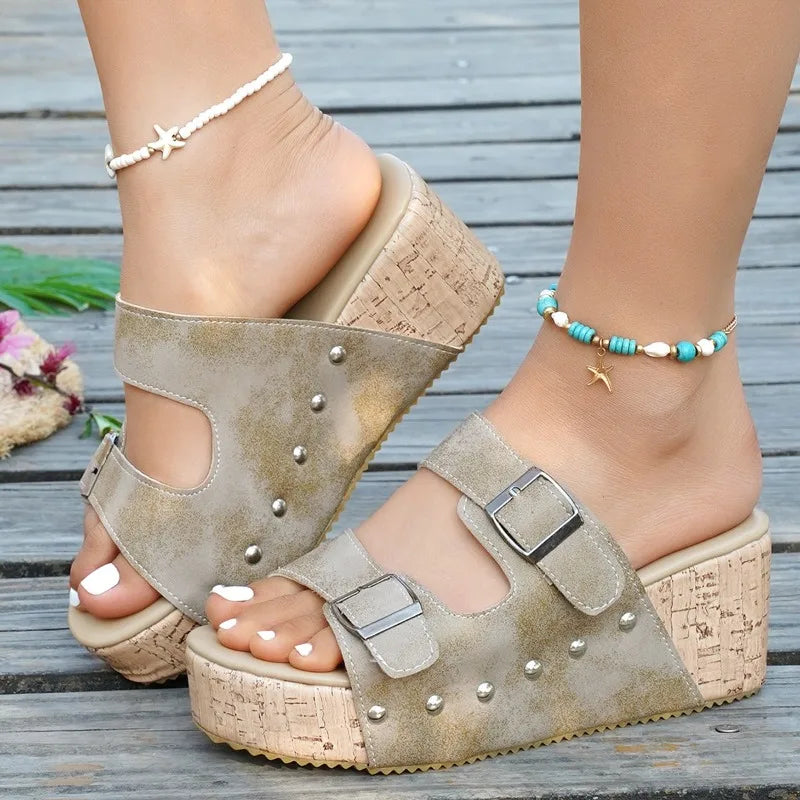 Collection of women's comfortable buckle slide sandals in various colors, highlighting their versatile summer style.