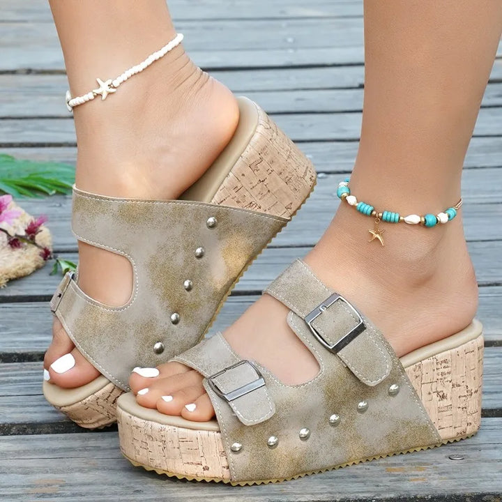 Collection of women's comfortable buckle slide sandals in various colors, highlighting their versatile summer style.