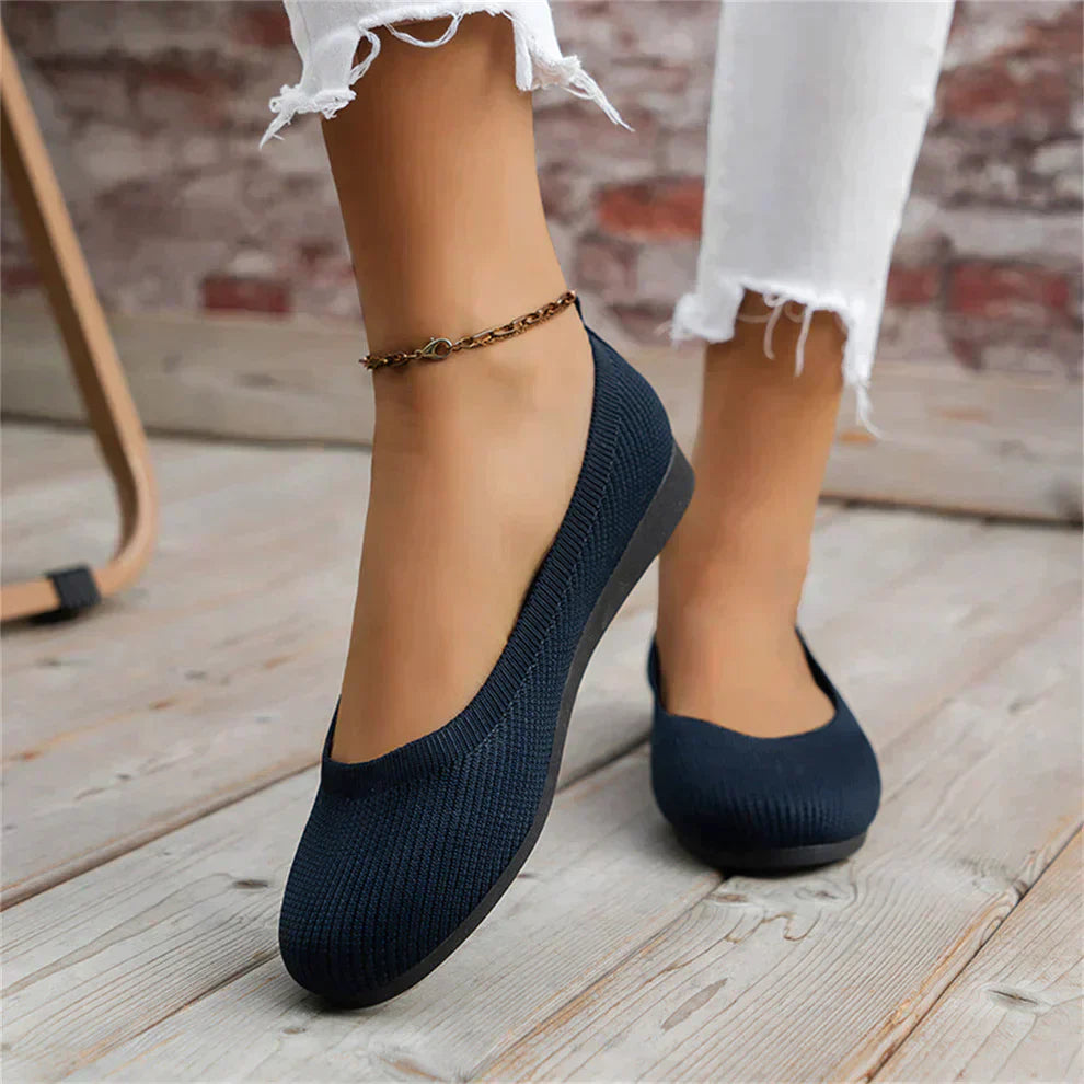 A collection of women's comfortable ballet flats in various spring colors, lightweight design.