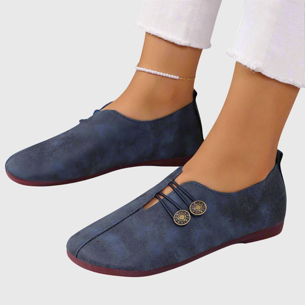 Comfortable women's walking flats; slip-on design with a barefoot feel for easy everyday style.