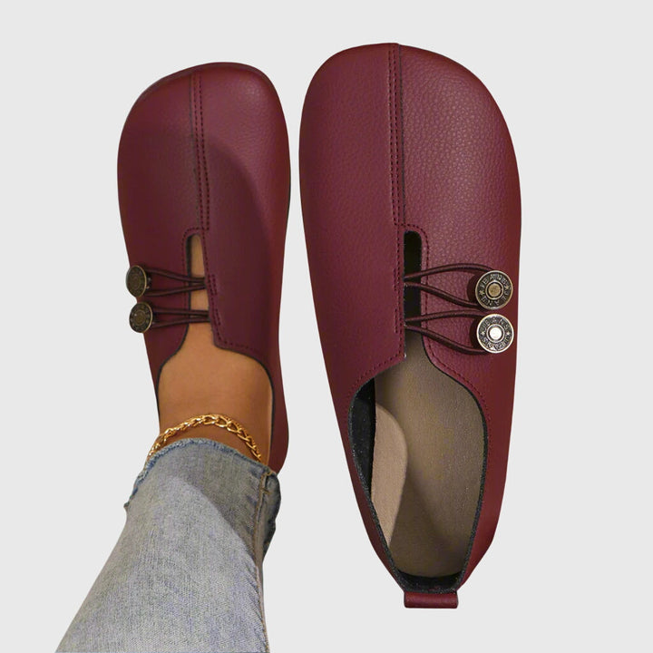 Women's casual slip-on flats, comfortable with a barefoot feel & stylish toggle lace detail.