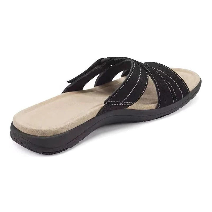 Lightweight women's flat walking sandals with open toe, offering all-day comfort for summer.