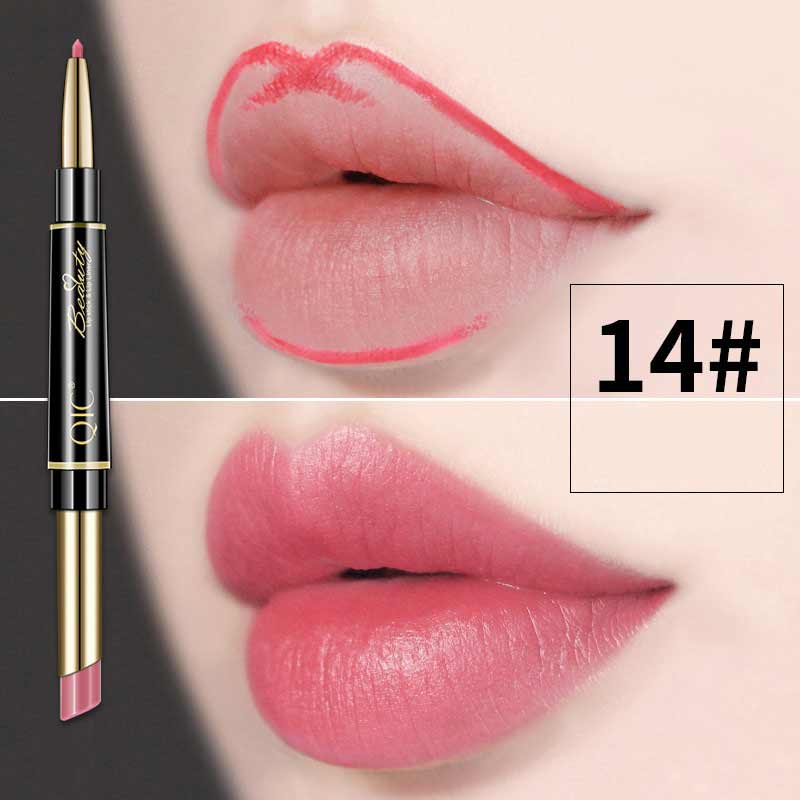 Women's waterproof lip makeup pencil, a double-ended auto-rotating lip liner for lasting wear
