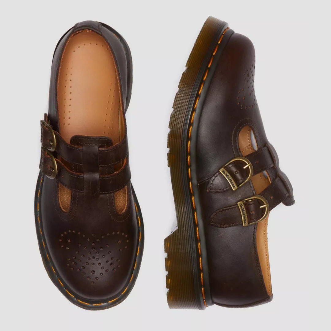 Durable women's double buckle Mary Jane flats, offering edgy style and comfort for daily casual outfits.