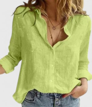 Casual yet chic women's button-down shirt, relaxed fit, great for weekend style.