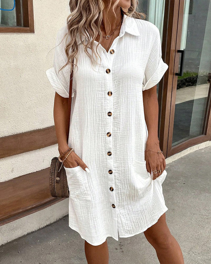 Women's effortless chic polo midi dress. Comfortable casual summer style with buttons & short sleeves.