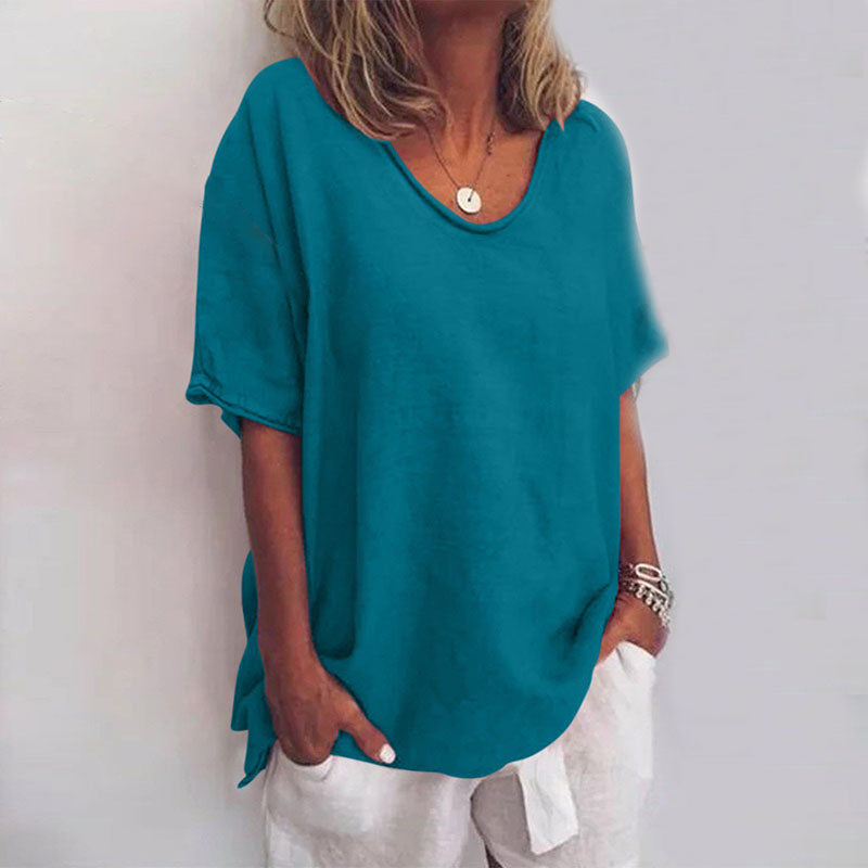 Modern women's comfort blouse, an effortless long sleeve top with a versatile, relaxed flowy fit for daily style.