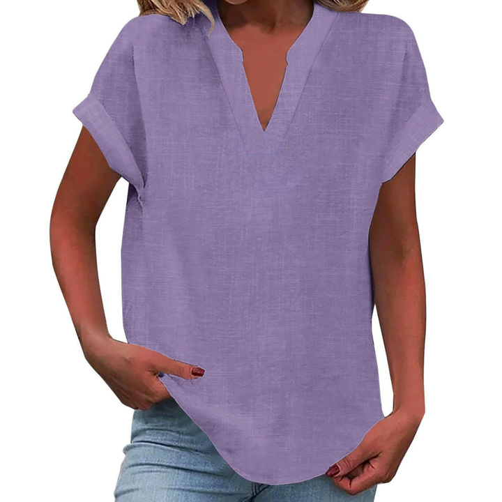 Women's Effortless V-Neck Loose Fit Summer Blouse for casual wear.
