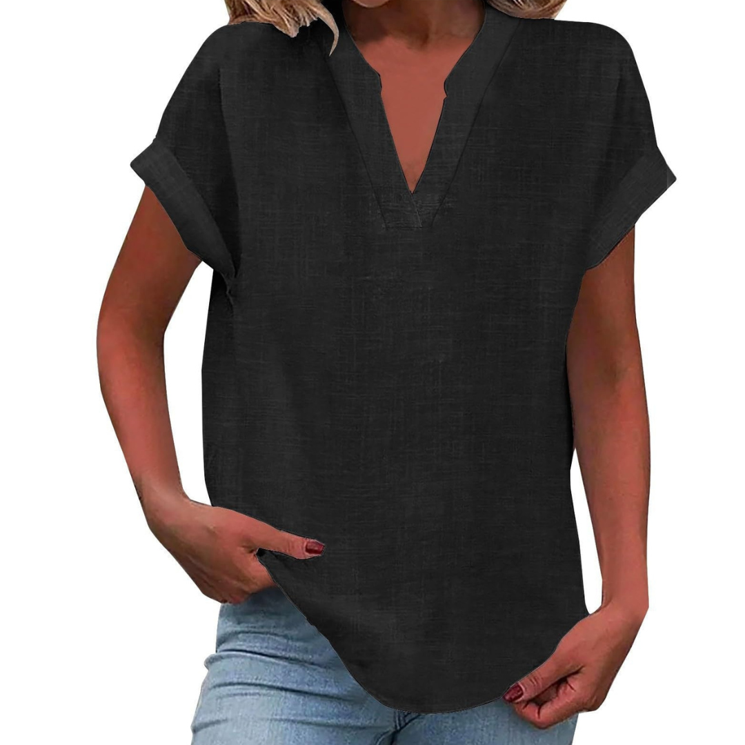 Relaxed fit V-neck summer blouse for women, an effortless and lightweight casual top.