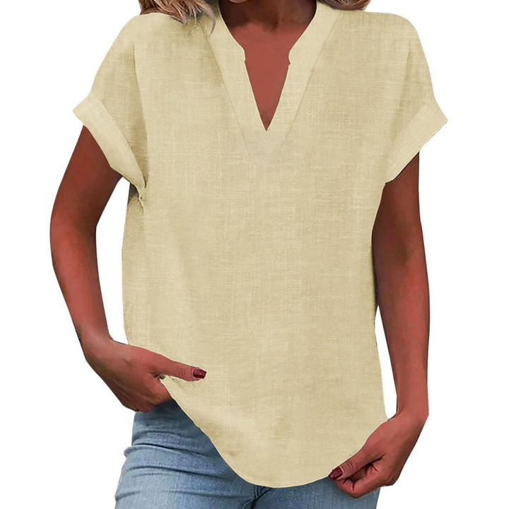Casual V-neck summer top, a lightweight loose fit blouse for women's everyday style.