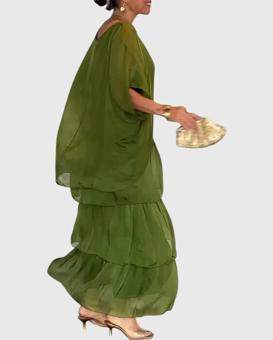 Women's formal maxi dress, button-front design, great for elegant events.
