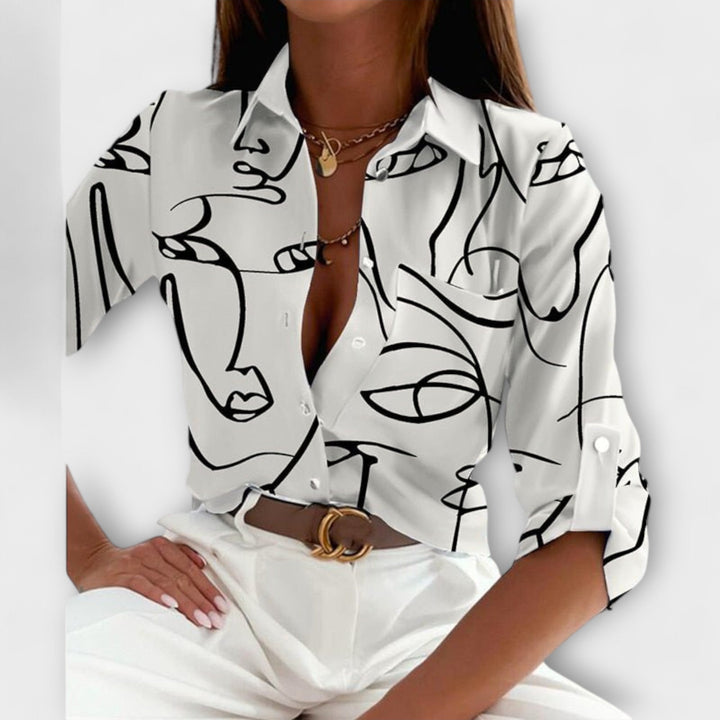 Comfortable women's long sleeve blouse with classic collar, elegant & versatile for daily and office wear.