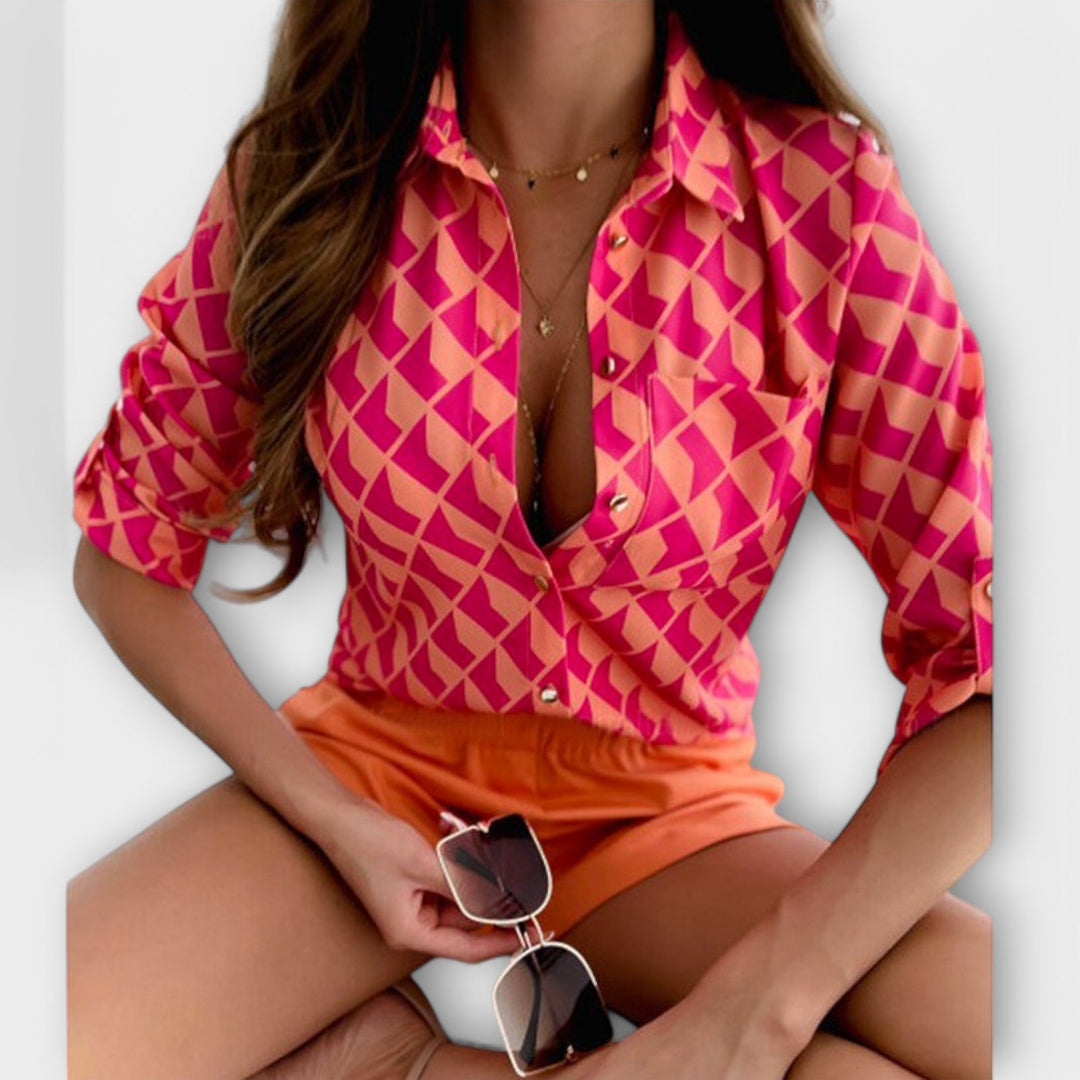 Women's classic collar blouse styled for office, an elegant & sophisticated long sleeve top.