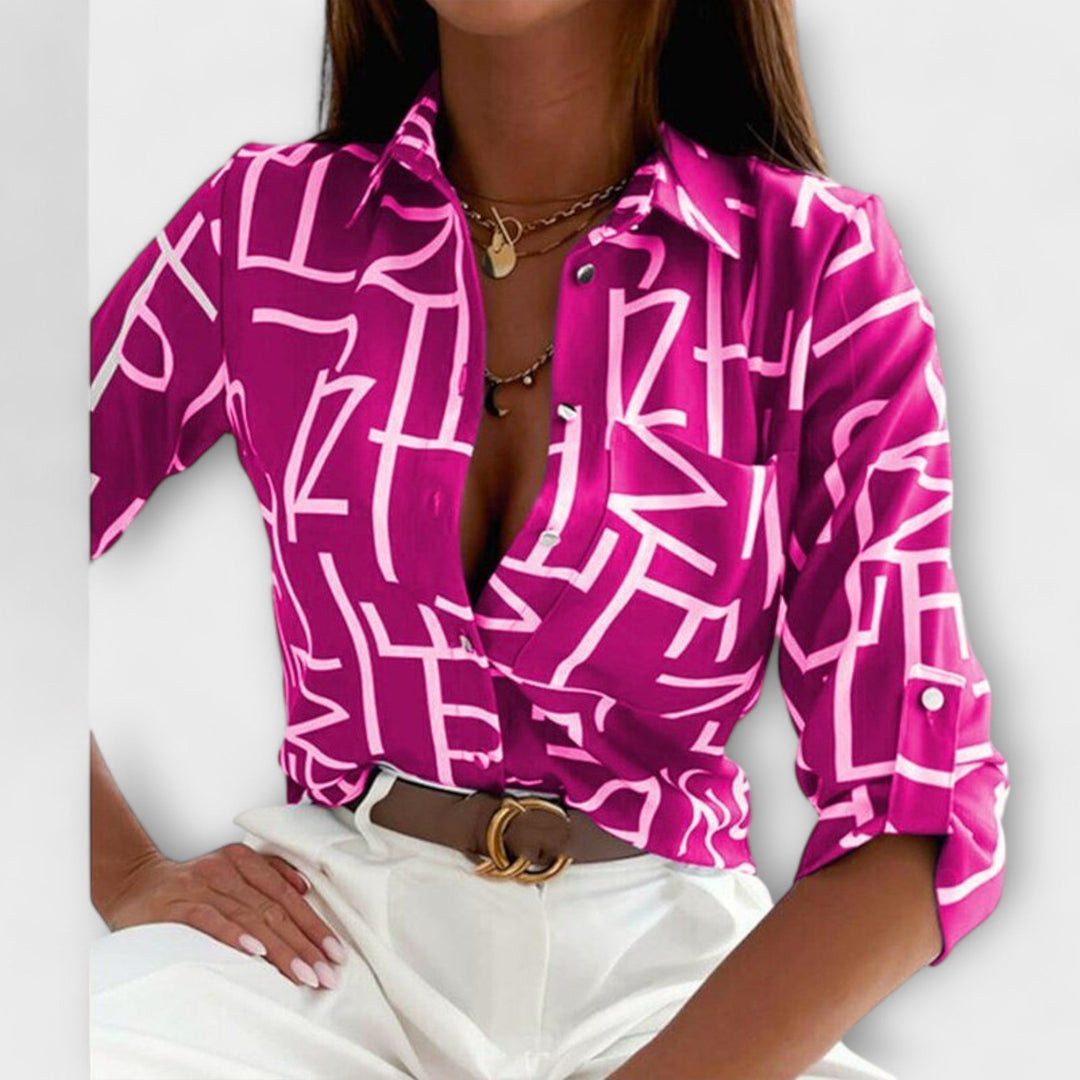 Back view of women's comfortable long sleeve classic collar blouse, versatile for daily fashion.