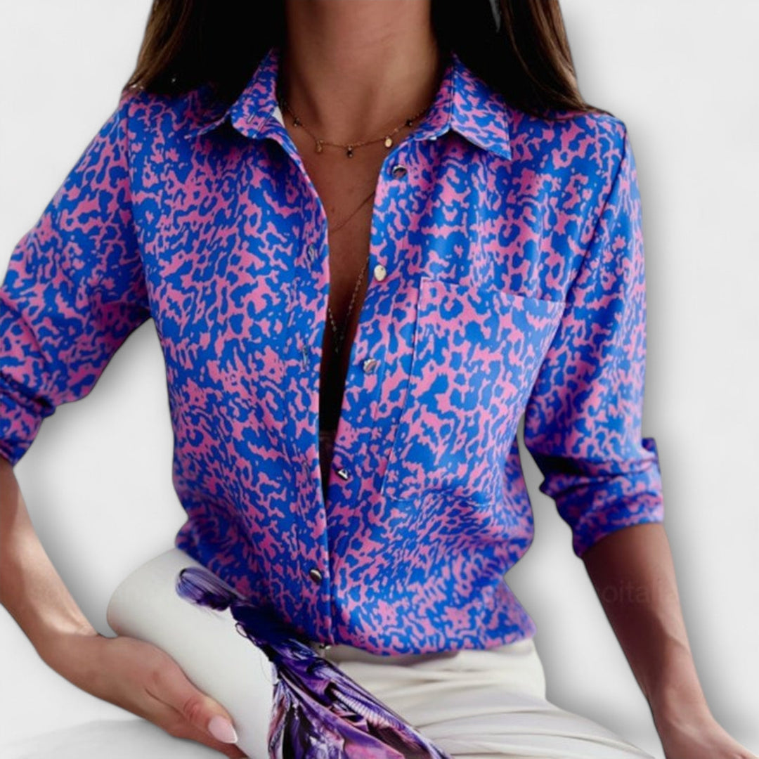 Printed women's classic collar blouse, elegant long sleeve top for versatile fashion and daily wear.