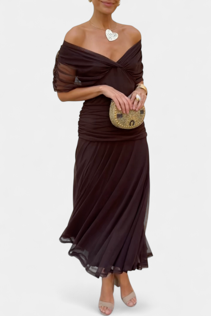 Beautiful women's floral off-shoulder long sleeve maxi dress, perfect as a party dress.