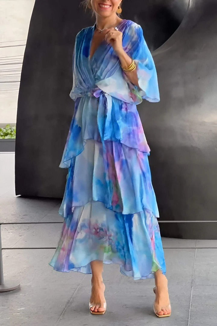 Stylish women's long watercolor maxi dress. Elegant & flowy design for parties, formal or special occasions.