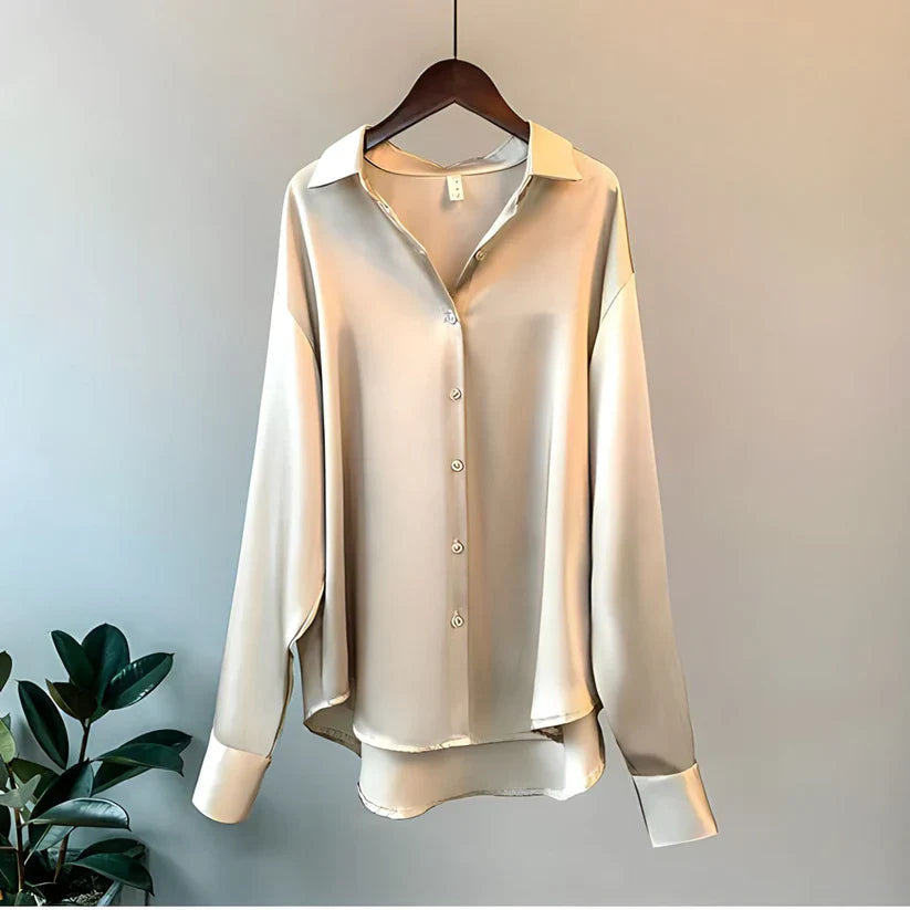 Loose fit long sleeve blouse, comfortable and elegant, a versatile top for women's office wear.