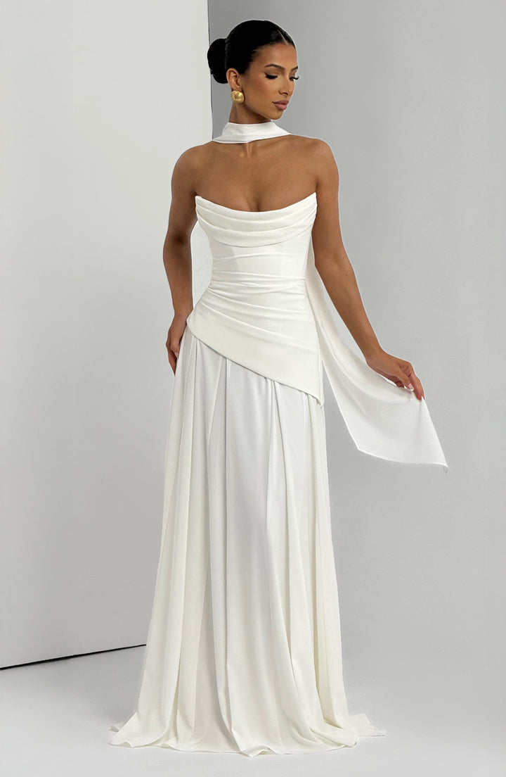 Stunning women's ruched halter neck evening gown; perfect formal maxi dress for prom.