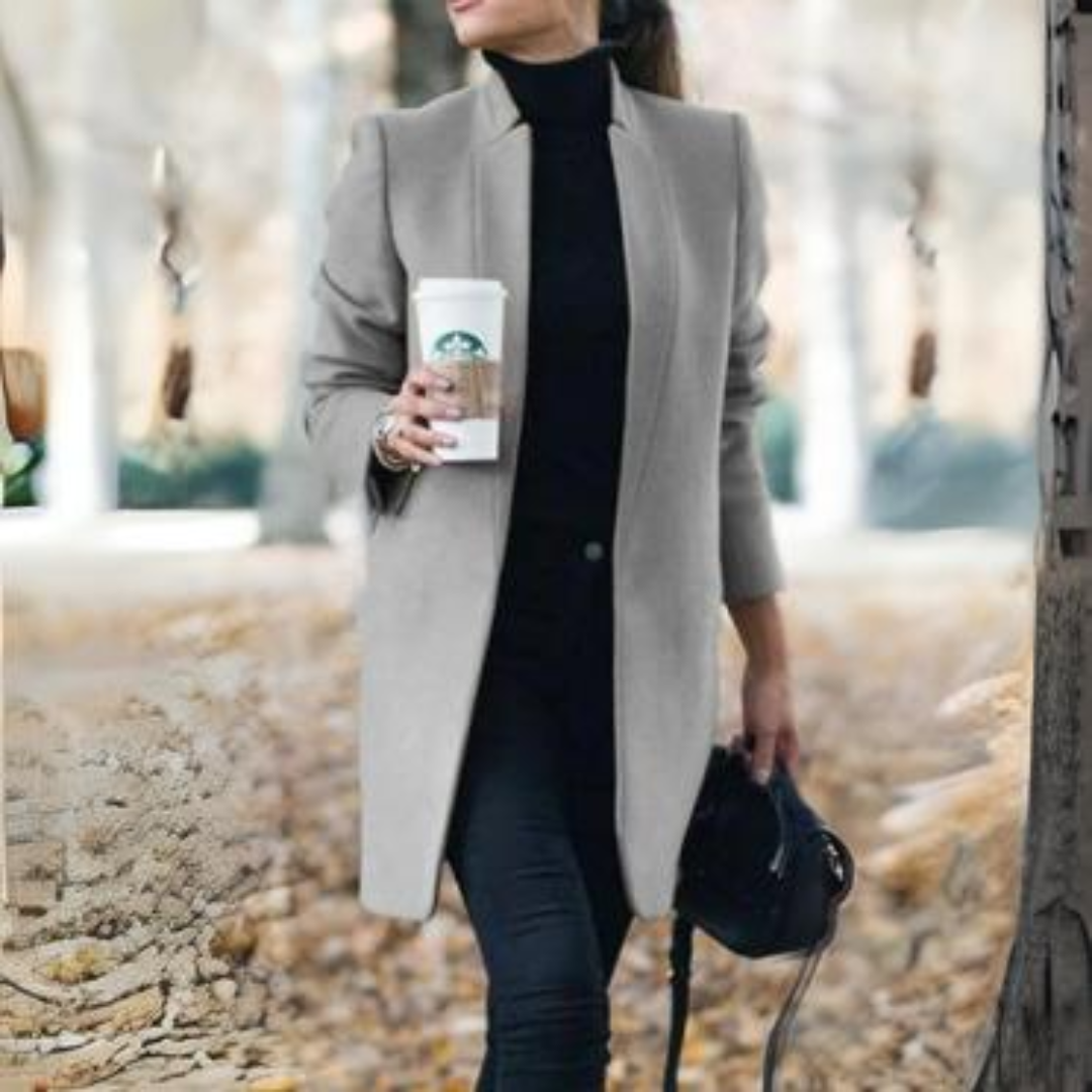 Women's elegant stand collar winter coat for warmth and sophisticated style.