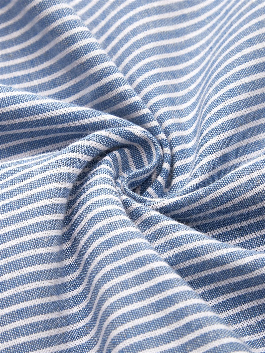 Classic women's striped midi dress featuring elegant button details. Comfortable 3/4 sleeve for all-day wear.