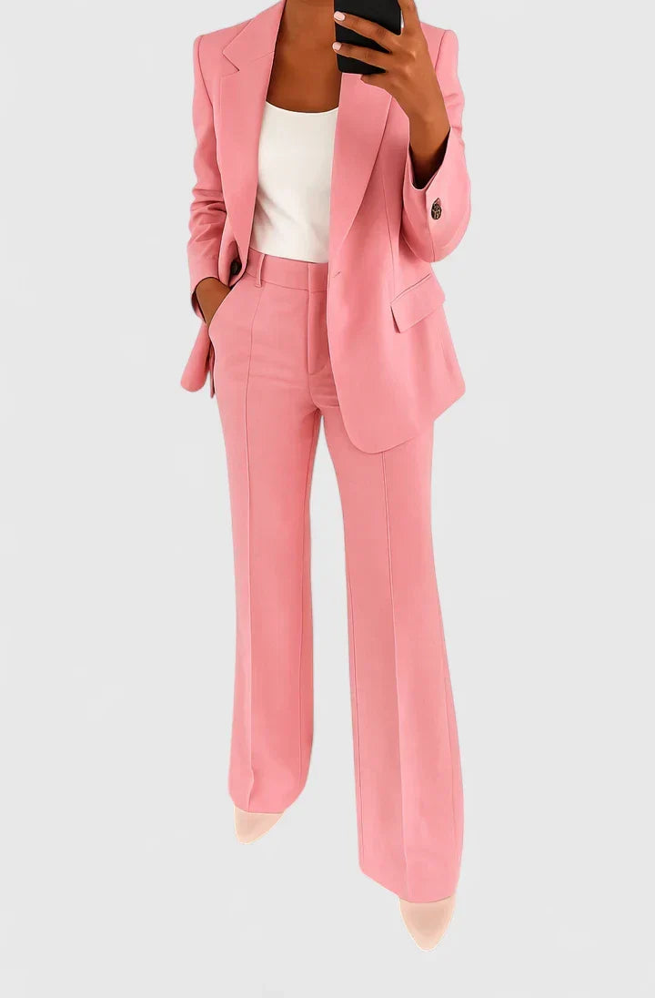Sophisticated women's two-piece suit set, ideal professional wear & elegant business attire.