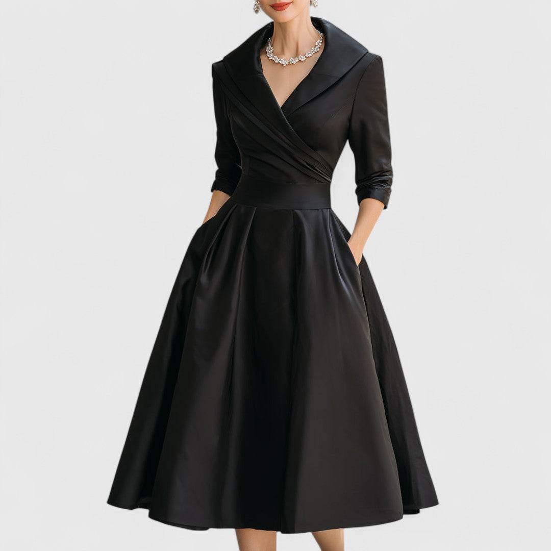 Chic women's V-neck midi dress, perfect for elegant evening wear or casual outings.