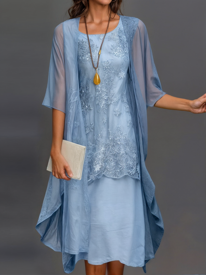 Summer-ready Eliana floral A-line dress, short sleeve, versatile & comfortable.