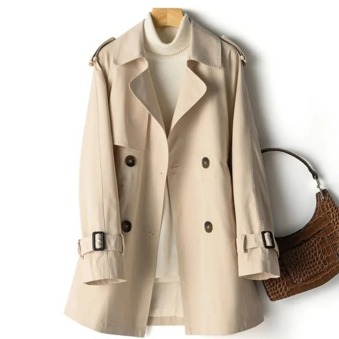 Classic women's double-breasted belted coat, a fashionable and elegant winter outerwear choice