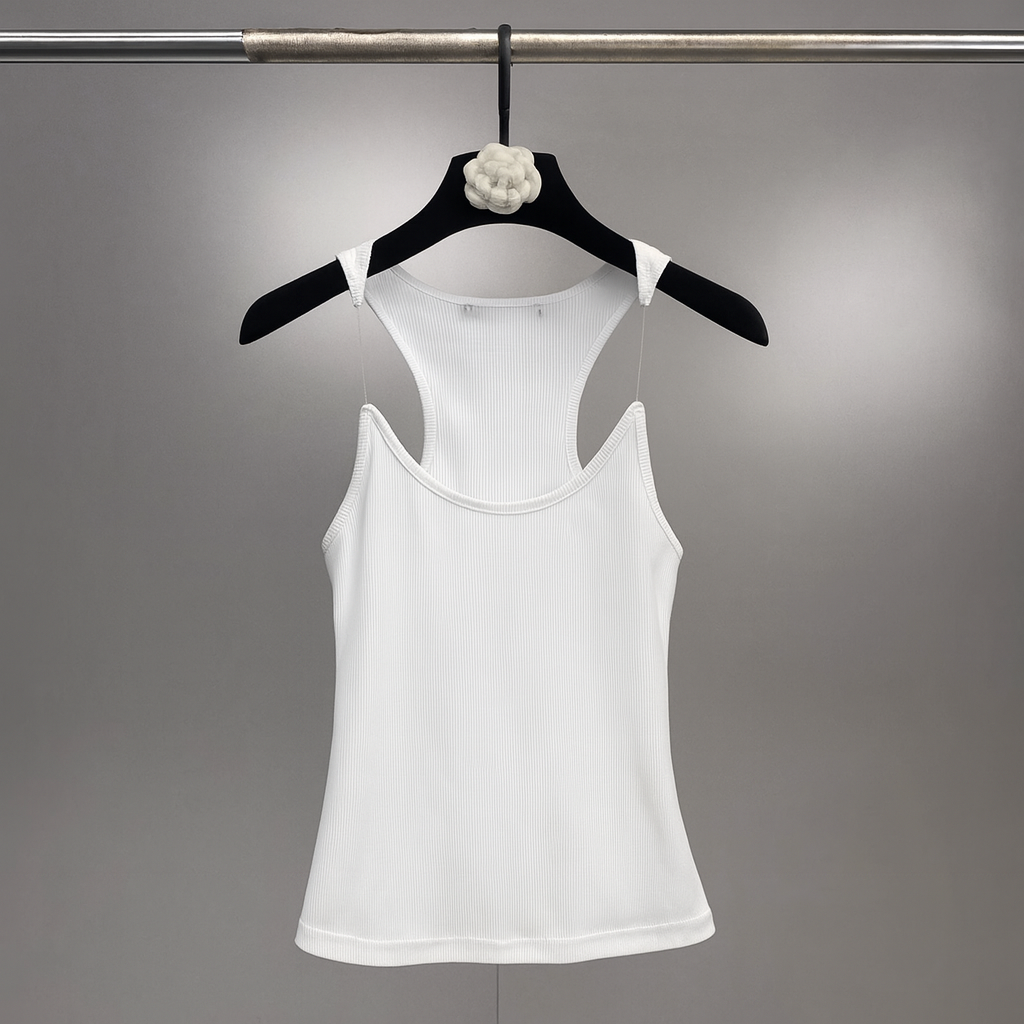 Women's fitted tank top with invisible straps, perfect for layering or chic summer wear. Everyday comfort & style.