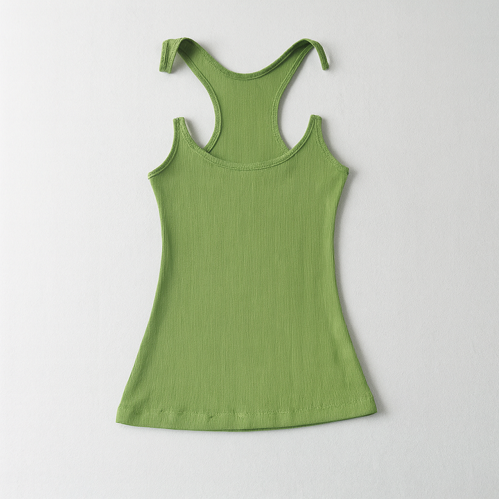Stylish women's fitted tank top featuring innovative invisible straps for a clean, modern look. Perfect for summer fashion.