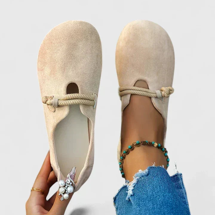 Women's flat loafers with rope tie detail, comfortable slip-on casual shoes for everyday wear.