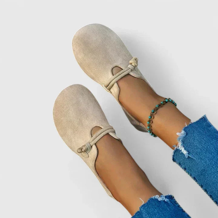 Comfortable women's flat loafers, easy slip-on casual shoes with stylish rope tie accent for spring.