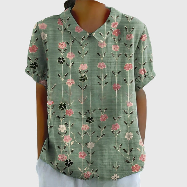 Women's floral blouse, effortless style, relaxed fit, perfect for spring & summer casual wear.