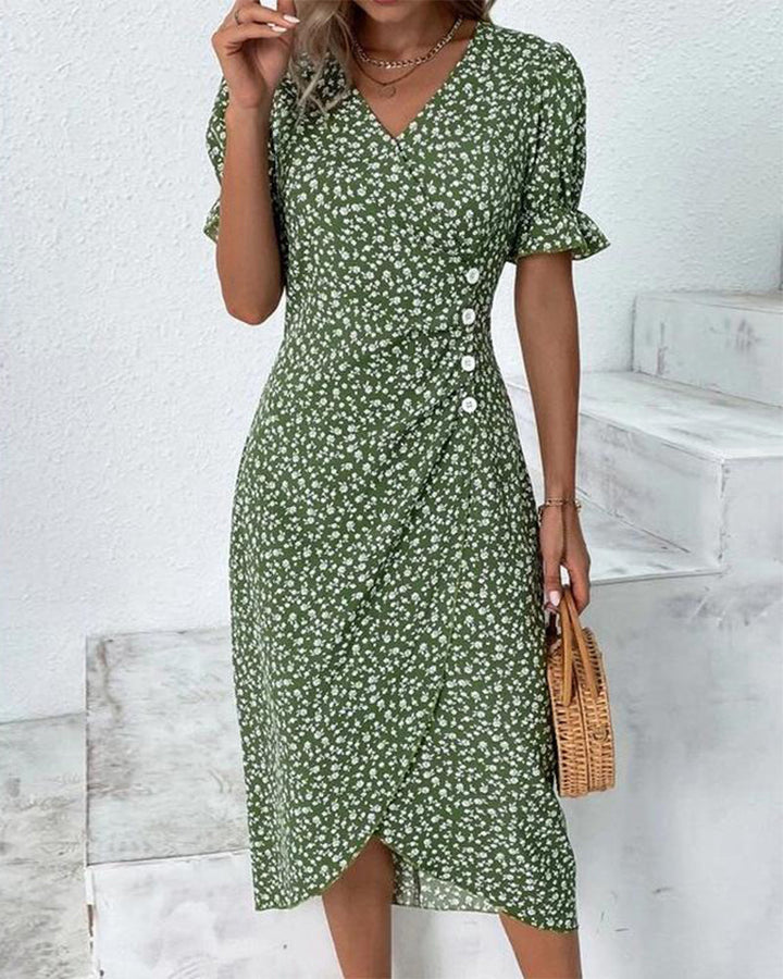 Women's floral V-neck flowy maxi summer dress, perfect for casual or elegant wear.