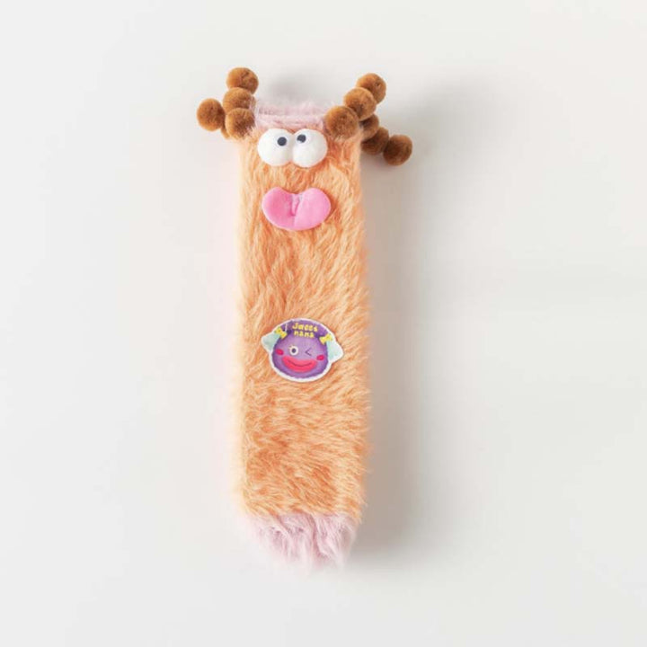 Playful coral velvet cozy socks for women, featuring a fun 3D animal