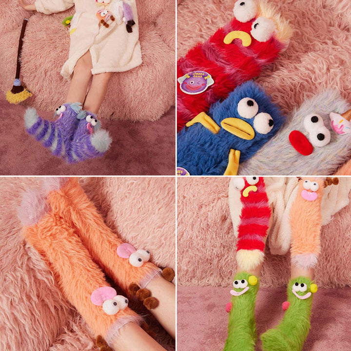 Close-up of coral velvet 3D cozy socks for women, perfect winter gift