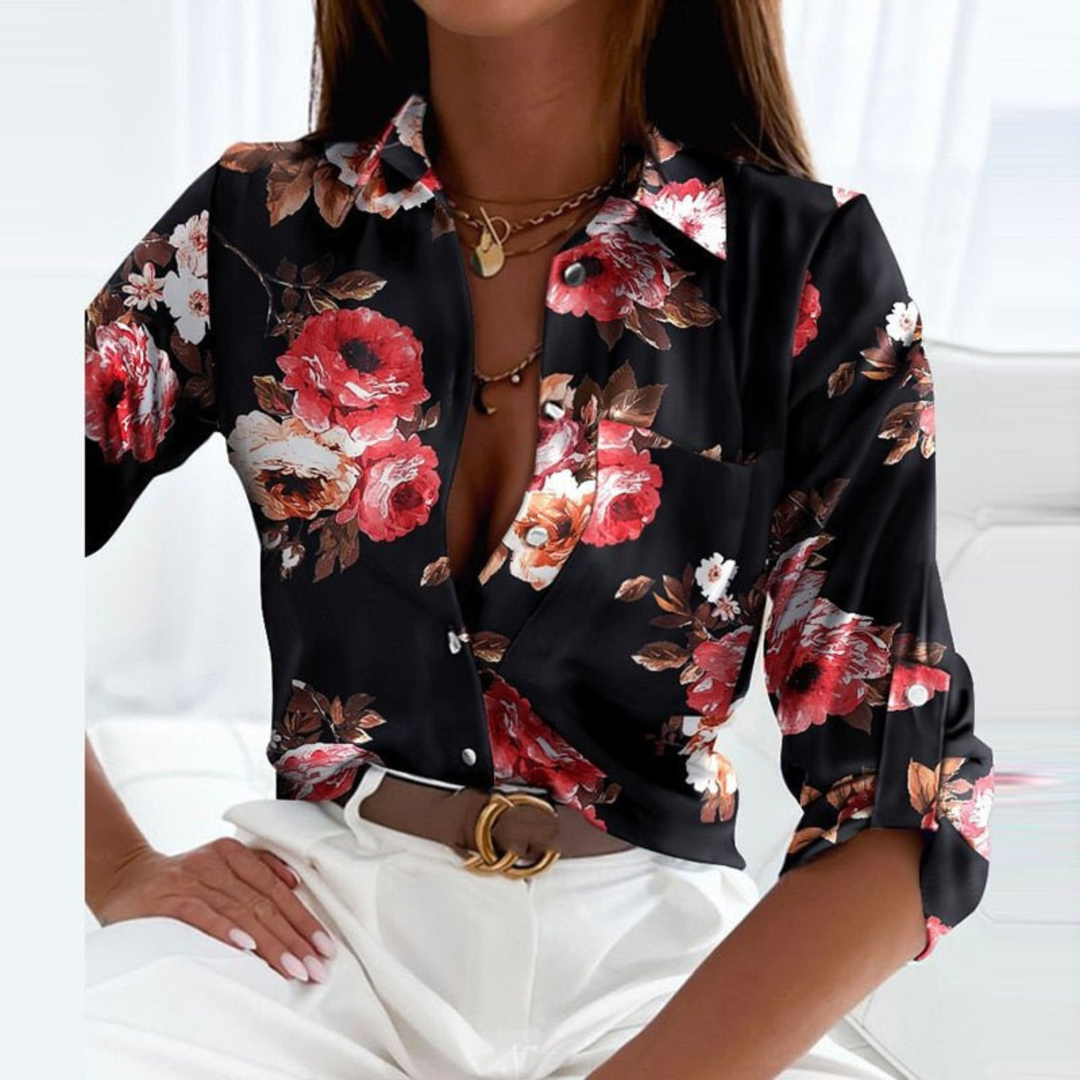 Versatile women's geometric print long sleeve button-down for casual chic or office elegance.