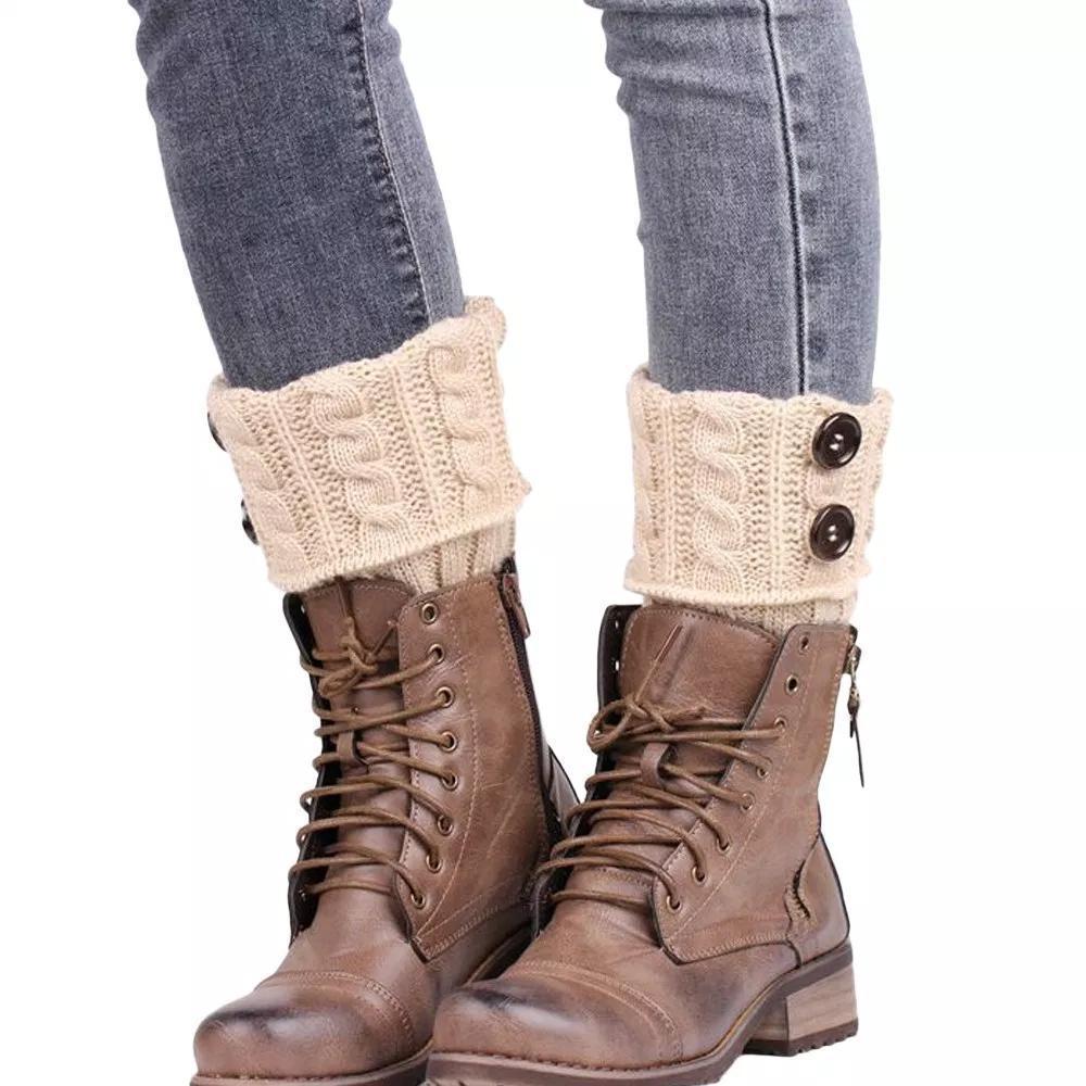 Casual outfit with women's knit boot toppers, adding warmth and fashion to boots