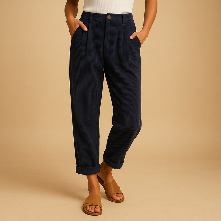 Comfortable women's corduroy pants, high-waist and straight-leg for a relaxed, chic look.