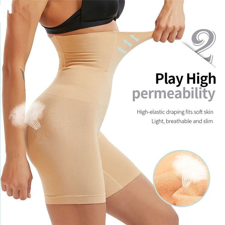 Detailed image of the wide waistband on the tummy control shaper pants for secure fit