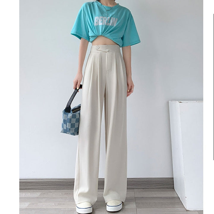 Elegant high-waist wide-leg women's trousers, perfect for office attire or modern casual style.