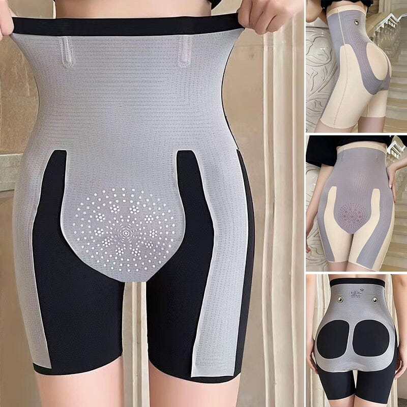 Women's high-waisted tummy control shaper pants, black, providing invisible smooth support