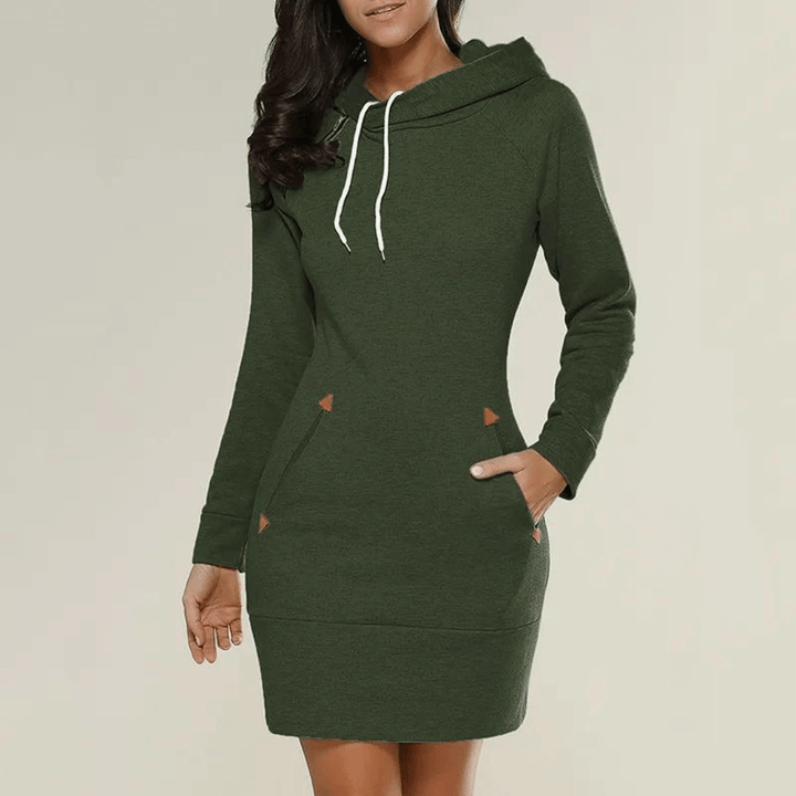 Ultimate comfort: Women's hooded dress, sweatshirt style, practical pockets.