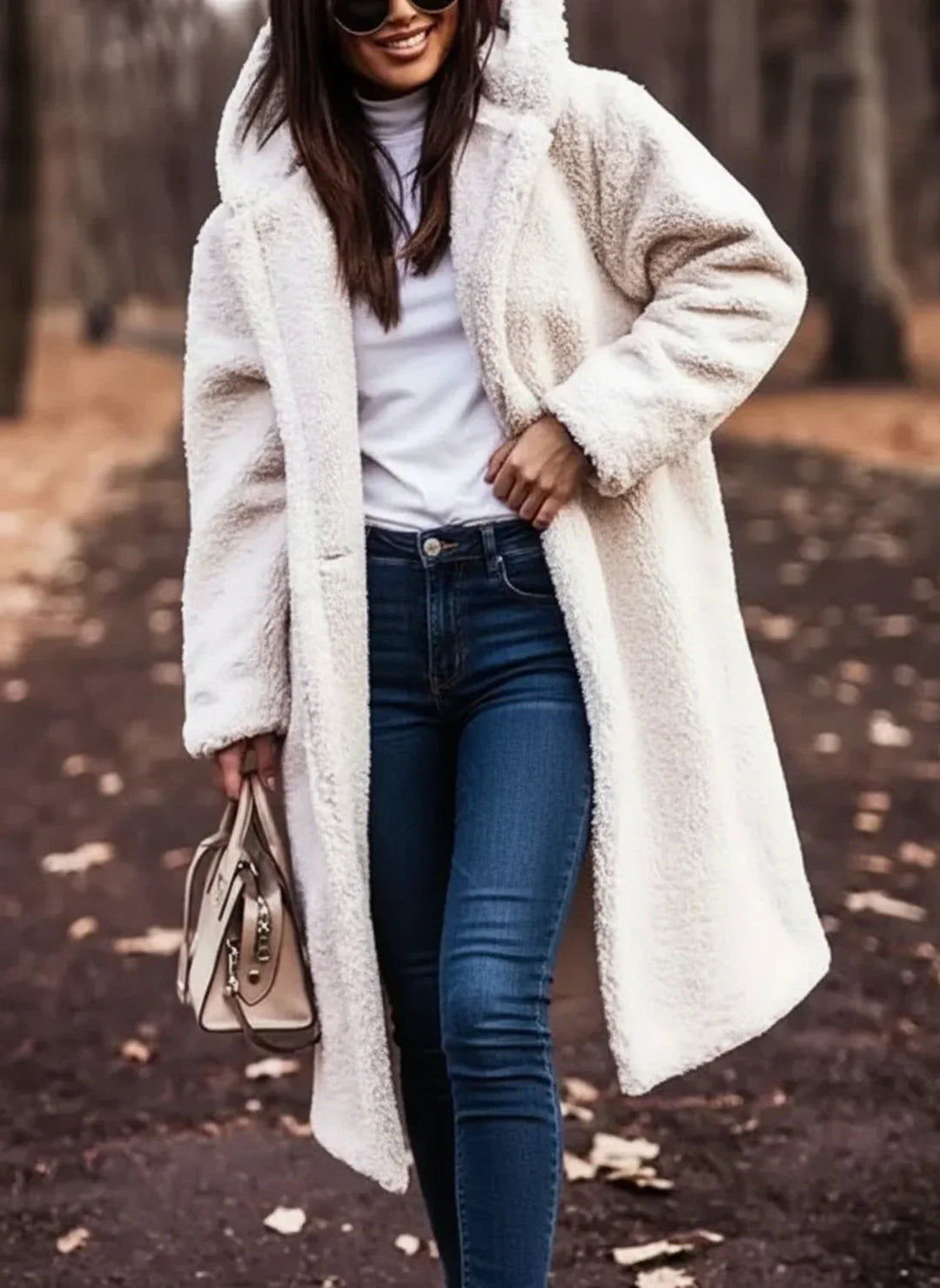 Chic women's hooded teddy coat. Oversized, warm winter jacket for cozy outerwear & casual fashion.