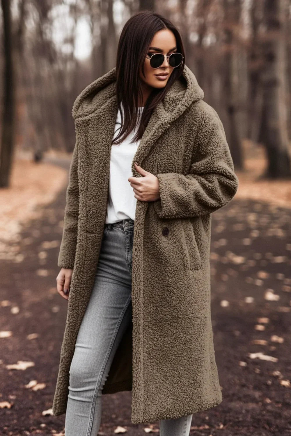 Stay warm & stylish in this women's oversized hooded teddy coat. Plush, cozy winter jacket for ultimate comfort.