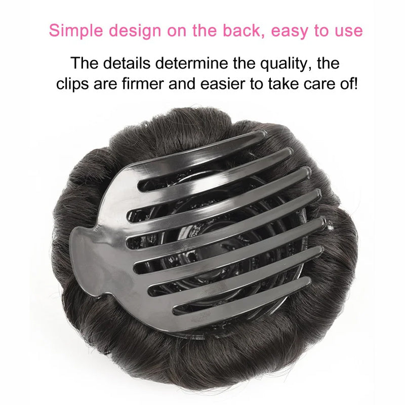Flower bun hair clip extension on a mannequin head, demonstrating a natural fit