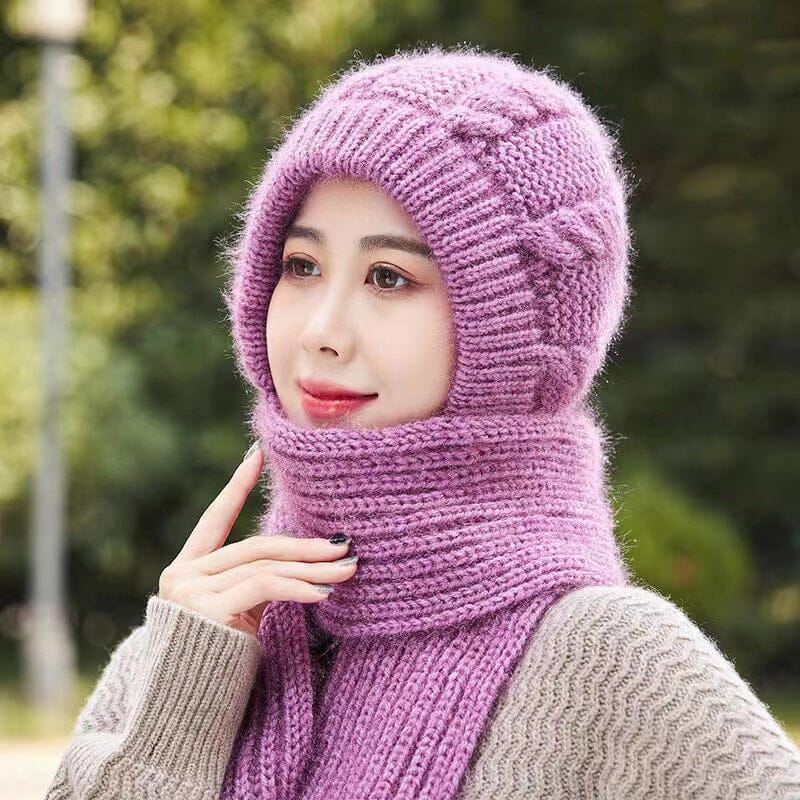 Close-up of a women's fleece-lined knit beanie for ultimate warmth in winter