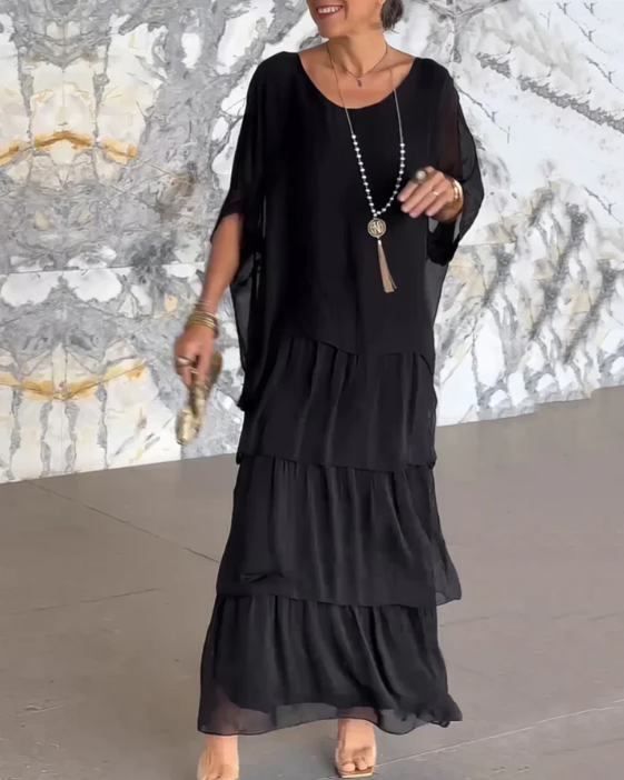 Women's vacation maxi dress, elegant flowy A-line gown. Perfect for summer parties, evenings & special occasions.