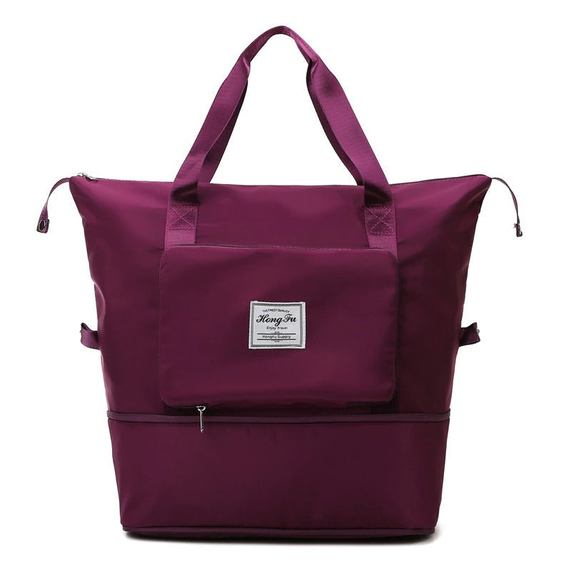Lightweight women's weekender travel duffel bag, waterproof & expandable. Easy to carry, perfect carry-on luggage.